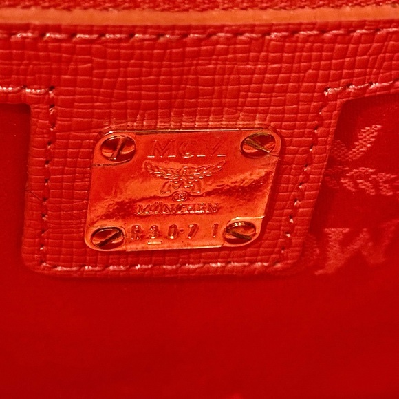 MCM Tangerine Pebbled Leather Satchel With Striking Gold Accents - Picture 9 of 12